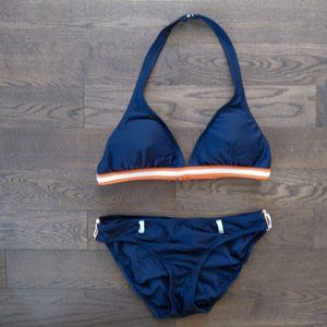 Navy Blue with Orange White Stripe 2 piece bikini